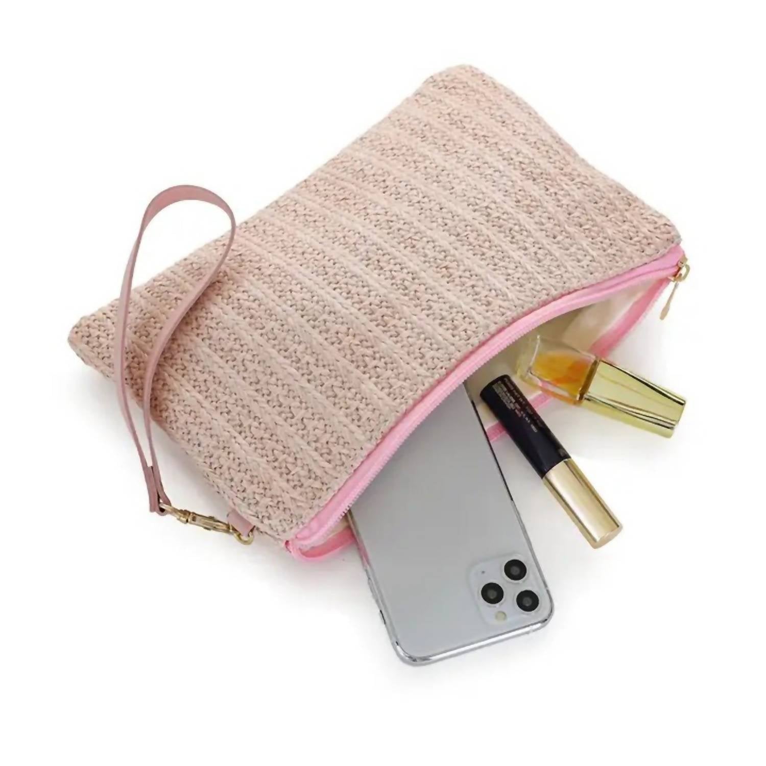 22TOTE Women's Straw Wristlet Clutch Bag in natural - women's bag - detail view