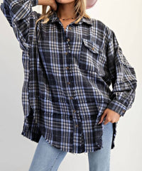 Easel - Mineral Washed Plaid Flannel Shacket