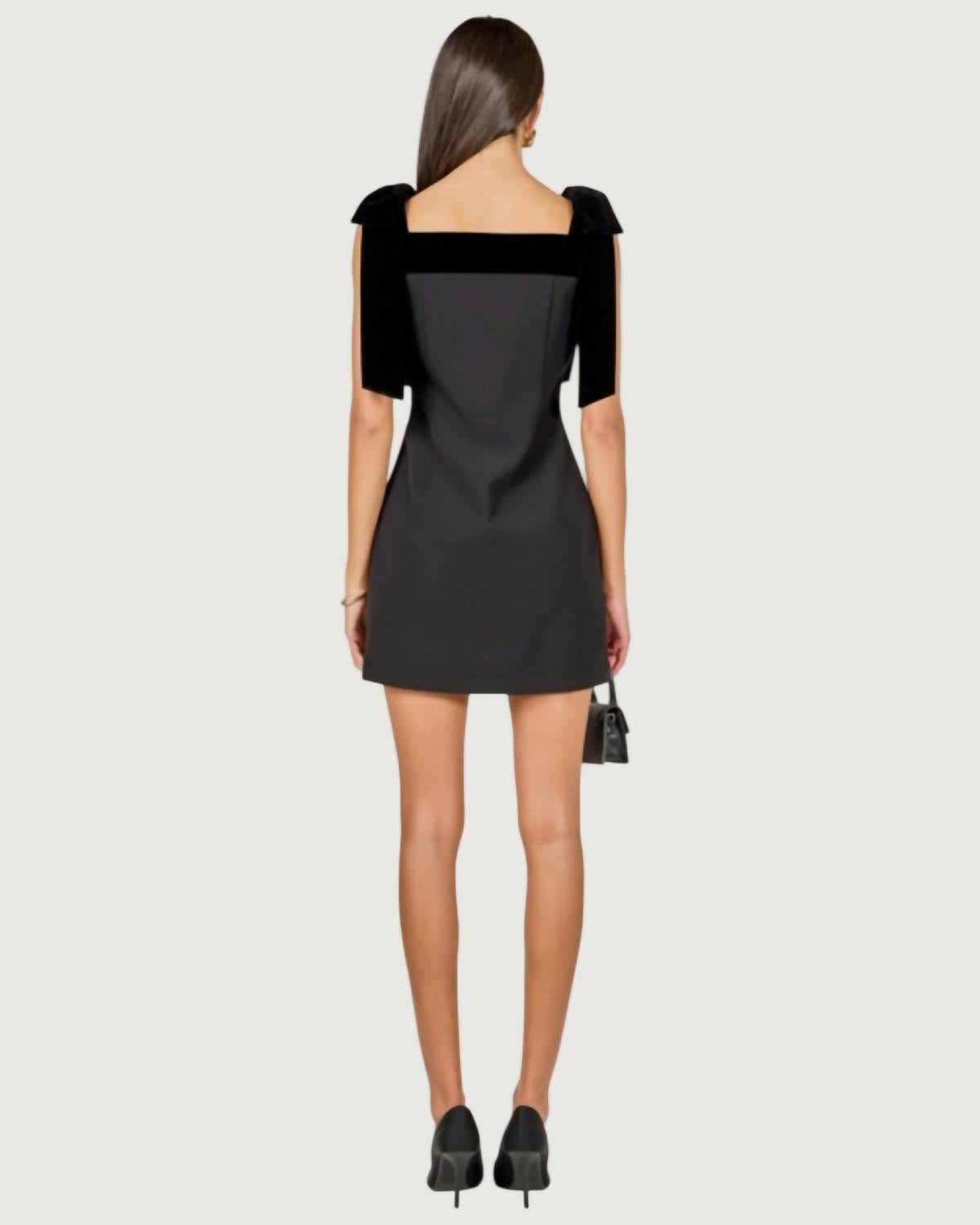 endless rose Mollie Velvet Detail Mini Dress in black - women's dress - alternate view