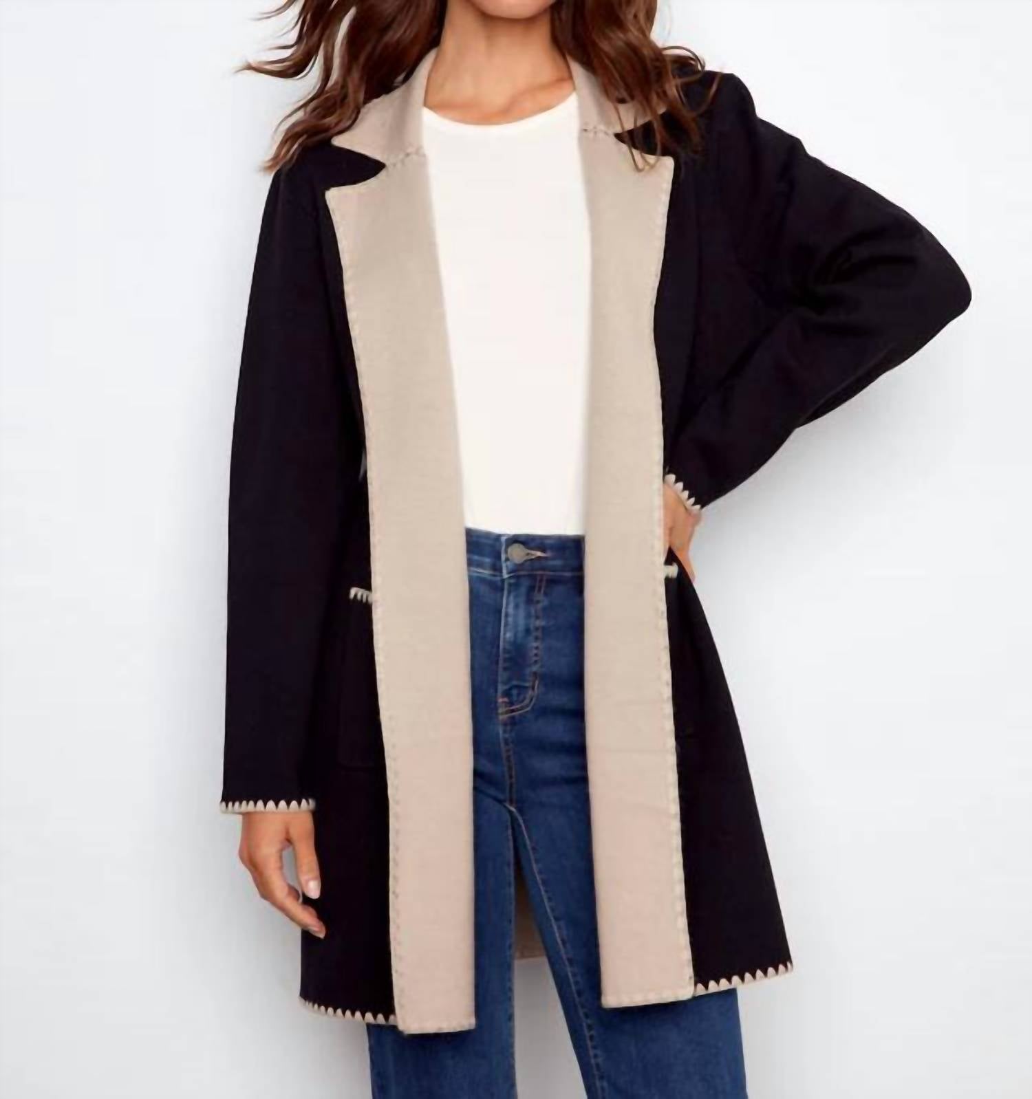 Charlie B - Solid Cardigan With Blanket Stitch