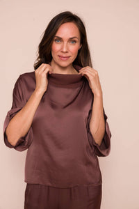Galina Silky Batwing Top With Rib Cowl Neck Top