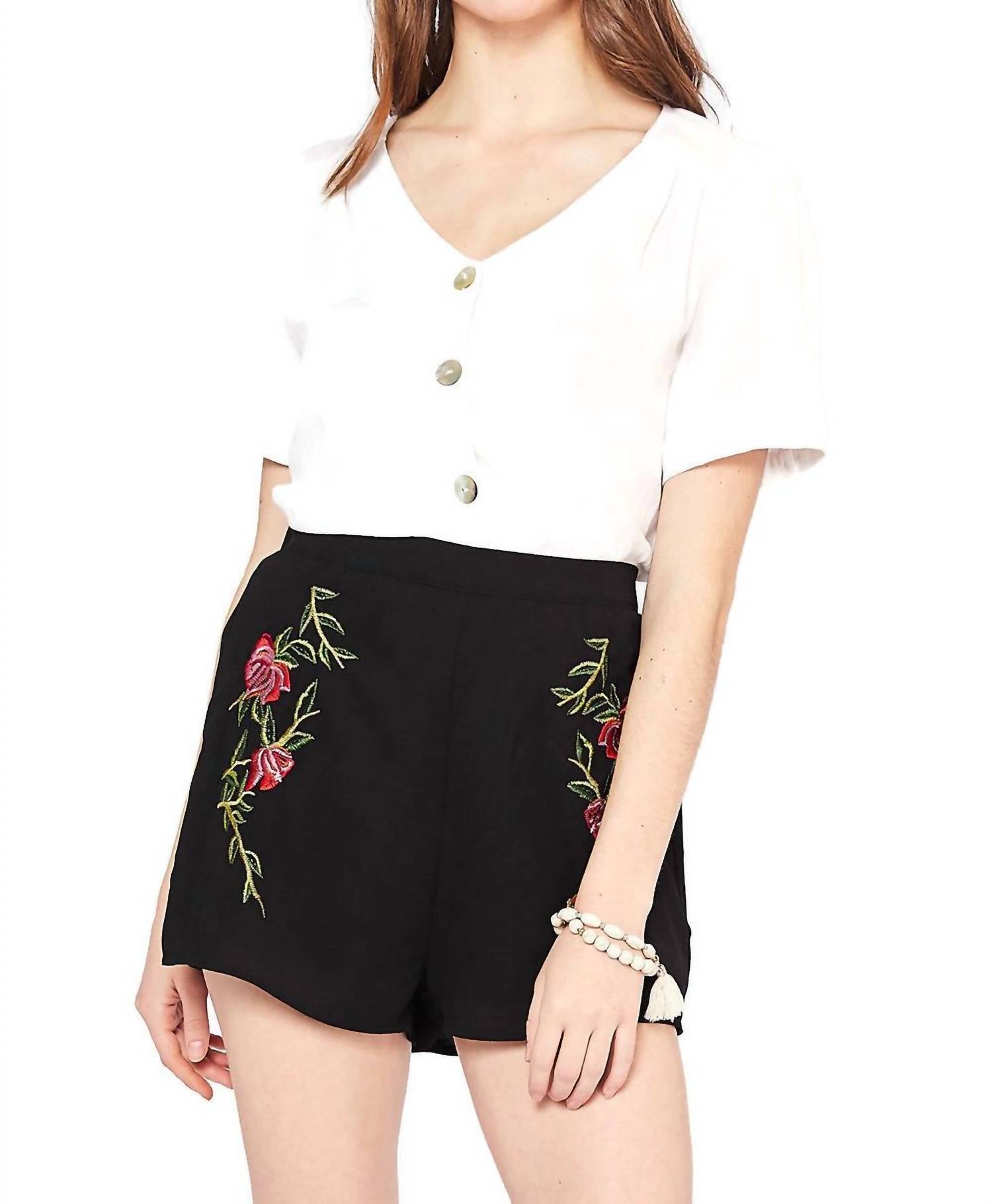 entro Floral Embroidered Shorts in black - women's shorts - view 6