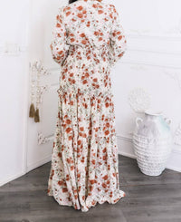 Surelymine - Floral Tie-Front Maxi Dress with Smocked Waist