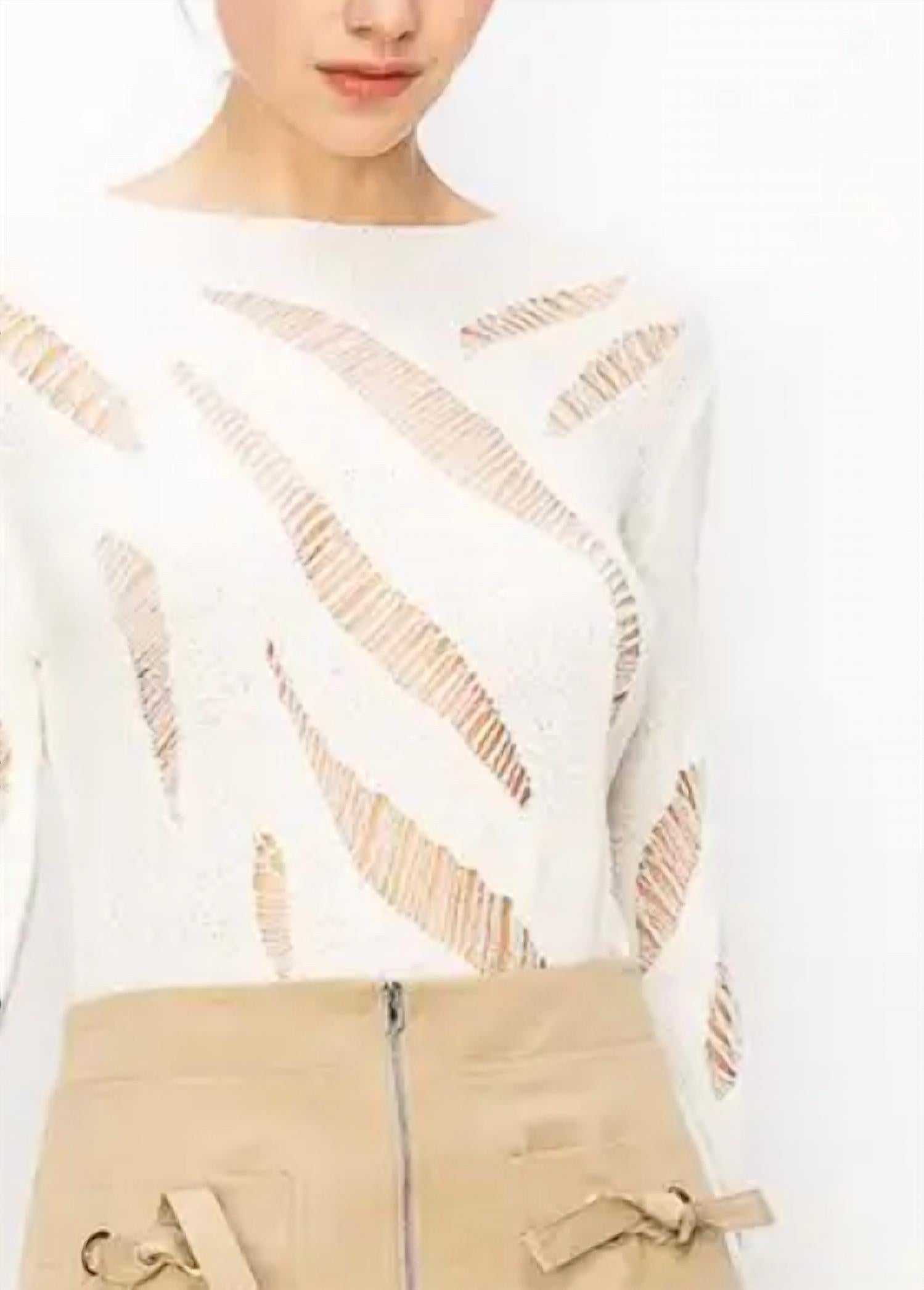 INA Fashion Distressed Long Sleeve Knit Top in ivory - women's long sleeve top - detail view