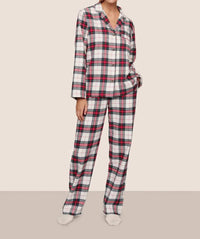 Eberjey Flannel Pajama Set in tartan plaid ivory holly red - women's sleepwear