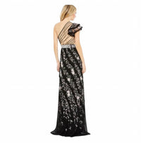 Mac Duggal - Women's Embroidered Ruffled One Shoulder Lace Up Gown