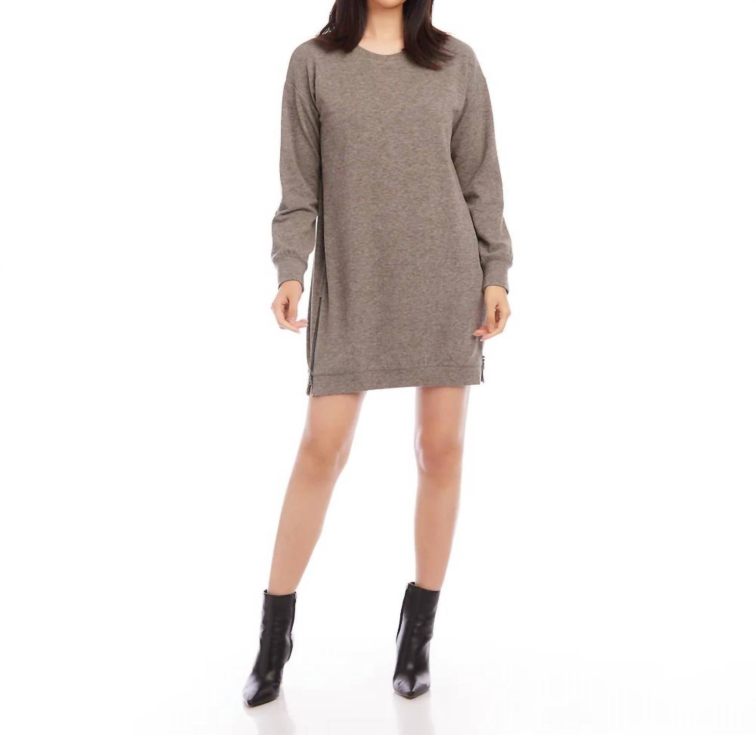 Karen Kane Tammy Zipper Detail Dress in heathered taupe - women's dress
