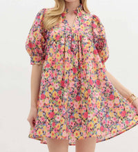 entro Floral Print Ruffle V-neck Mini Dress in pink - women's dress
