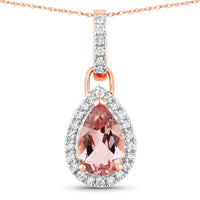 Diana M Jewels Women's Pear Natural Morganite Pendant Necklace (0.80 Ct) - Delicate in 14k rose gold - women's jewelry
