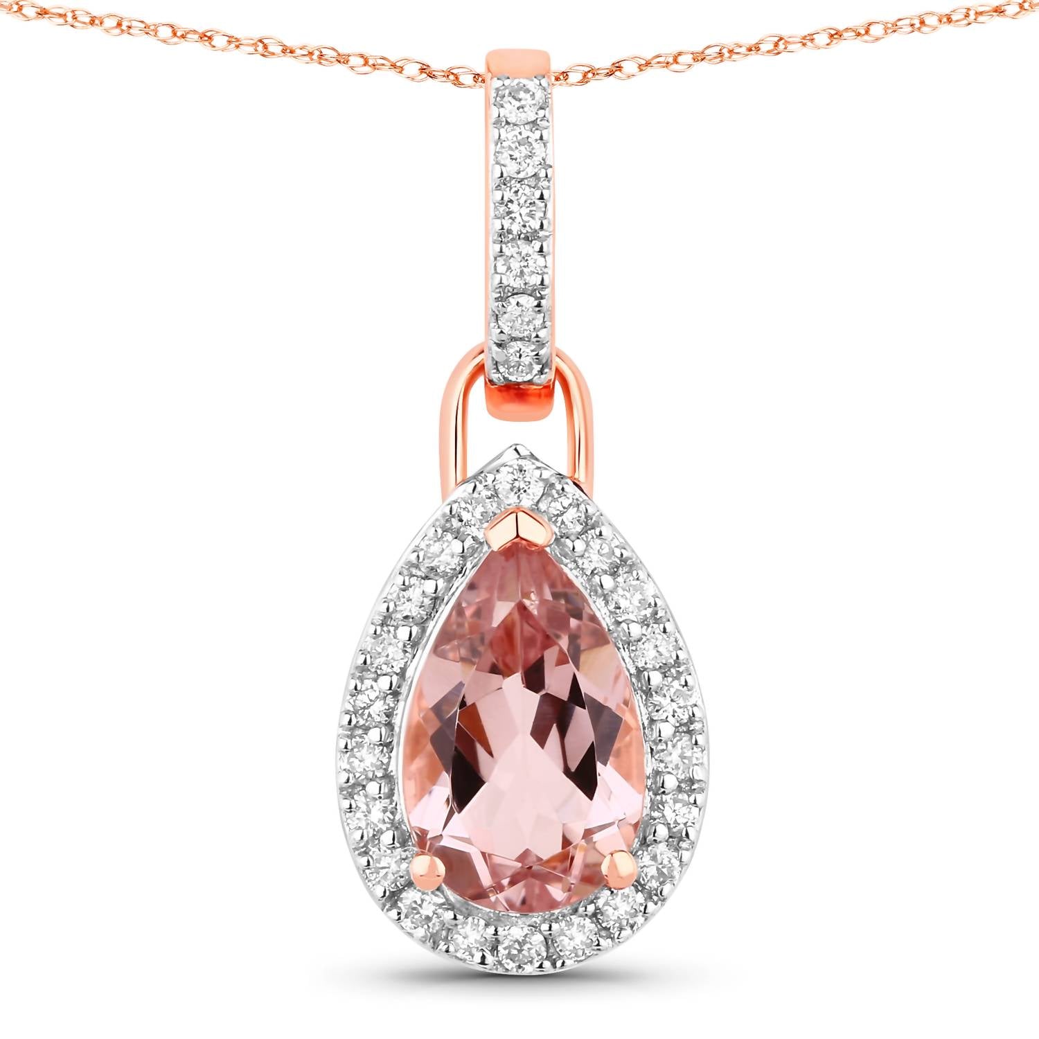 Diana M Jewels Women's Pear Natural Morganite Pendant Necklace (0.80 Ct) - Delicate in 14k rose gold - women's jewelry
