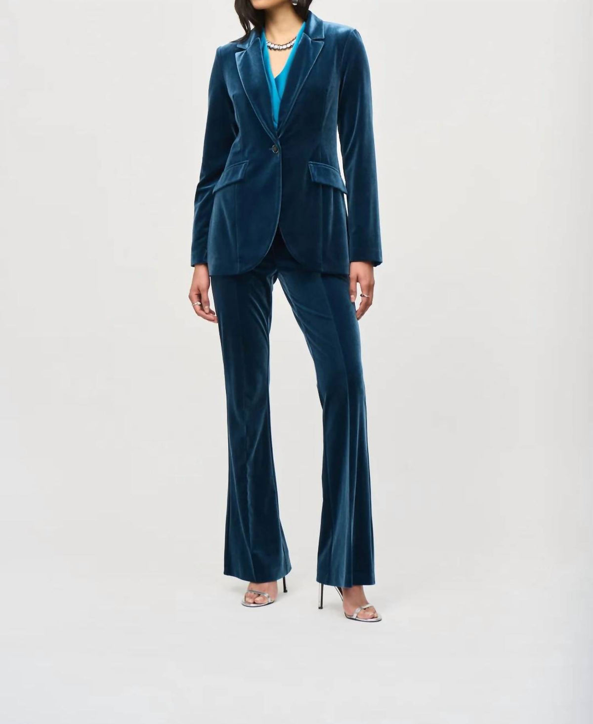 Joseph Ribkoff - Velvet Fitted Blazer And Pant Suit Set