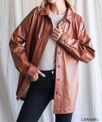 Cotton Bleu - Faux Leather Shirt Jacket