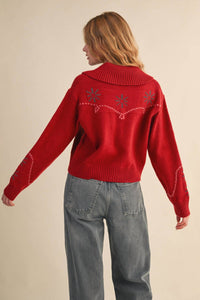 &merci Cozy Cherry Knit Sweater Cardigan in red - women's cardigan - alternate view