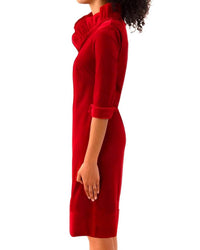 GRETCHEN SCOTT Ruffneck Mini Dress in silky velvet red 1 - women's dress - detail view