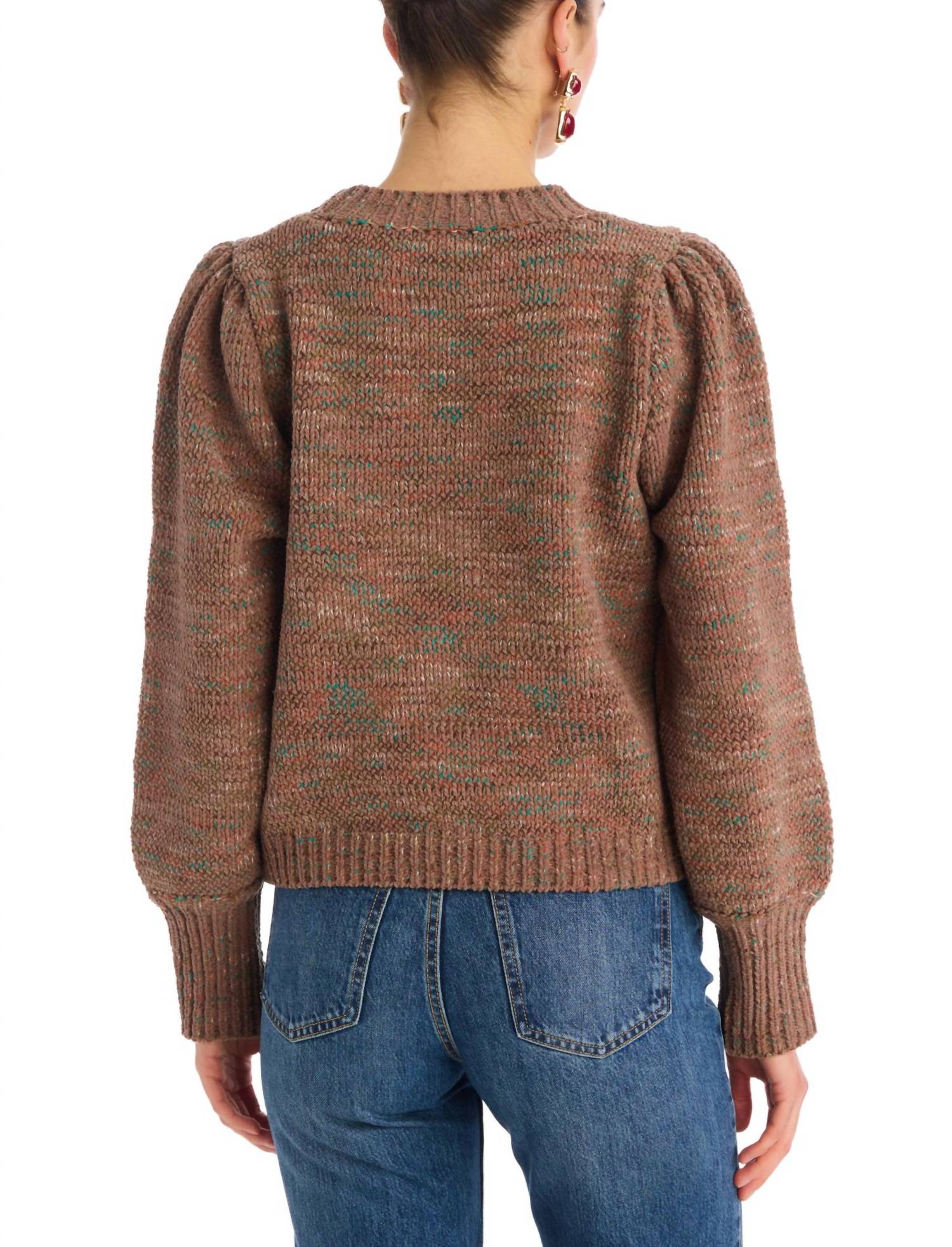 ALLISON NEW YORK Charlotte Knit Puff Sleeve Sweater in mocha - women's sweater - detail view