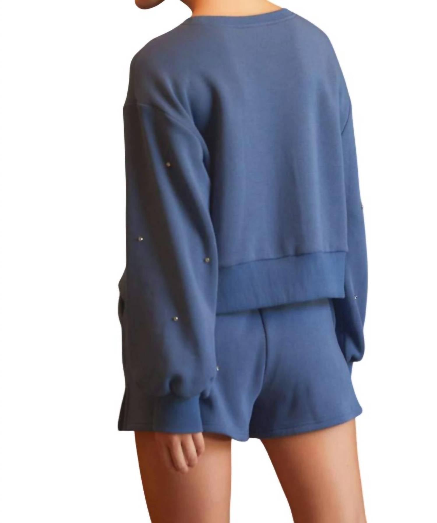 Main Strip - Jaydeen Rhinestone Embellished Sweatshirt Top & Short Set