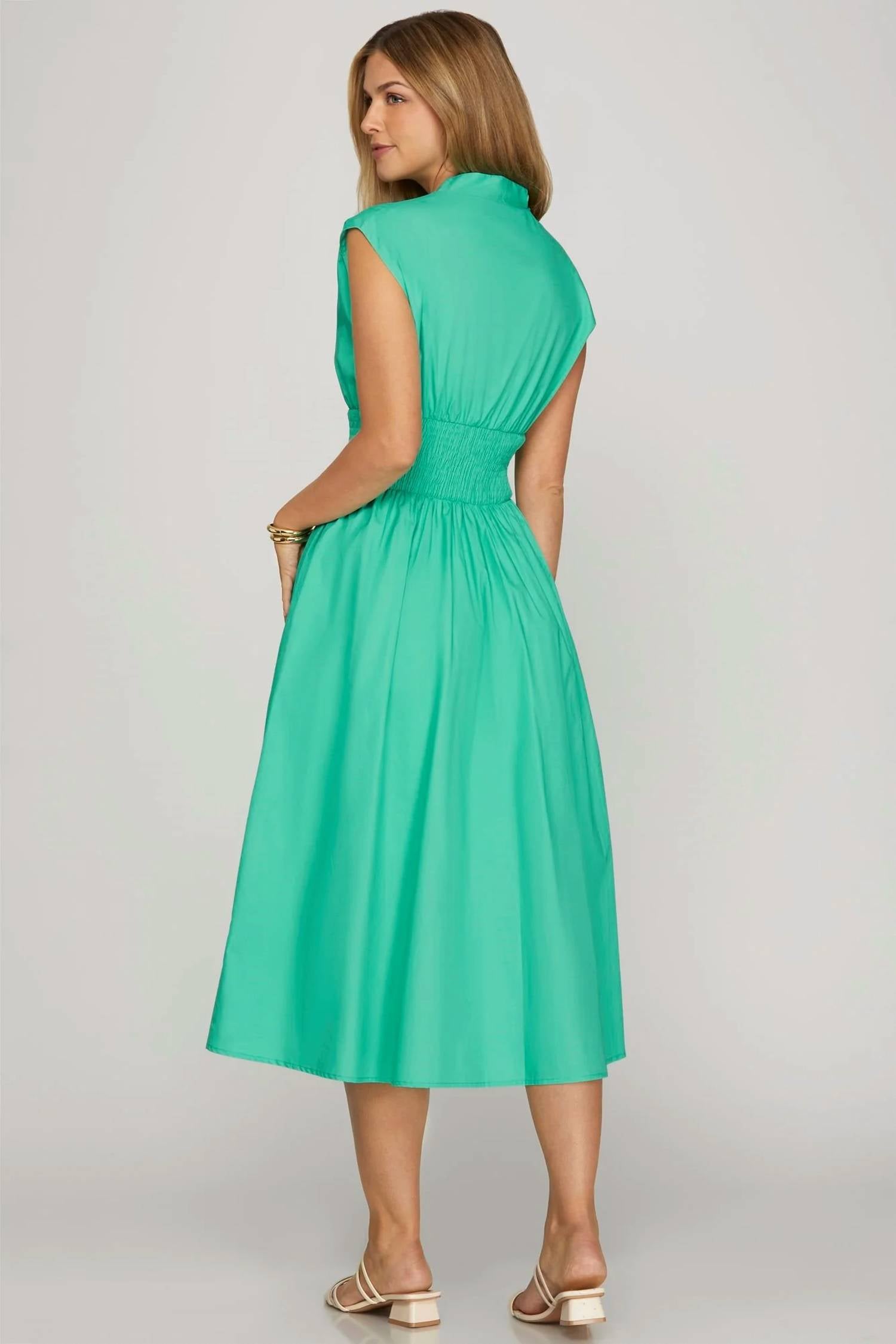 She + Sky - Drop Shoulder V-Neck Midi Dress