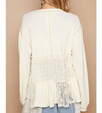 Pol - Balloon Lace Contrast Knit Top