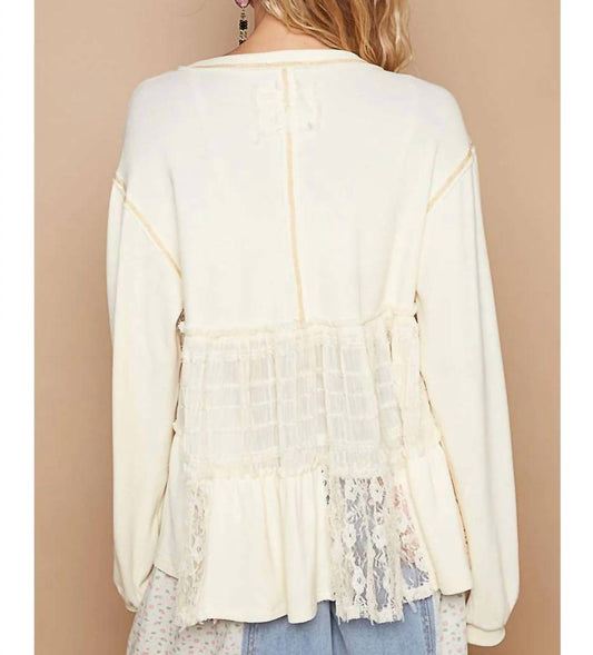 Pol - Balloon Lace Contrast Knit Top