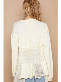 Pol - Balloon Lace Contrast Knit Top