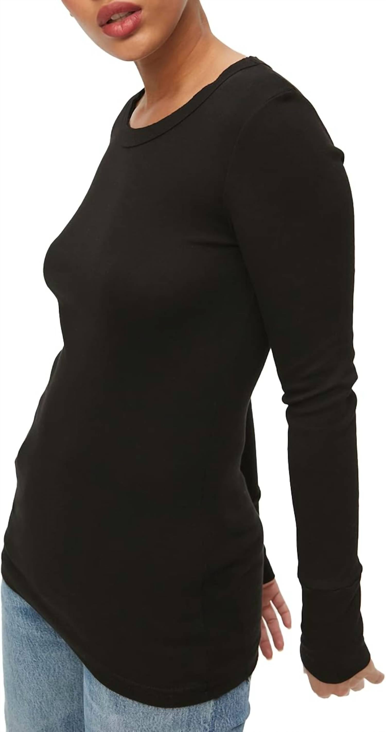Michael Stars Sydney Crew Neck Long Sleeve Tee in black - women's long sleeve top - detail view
