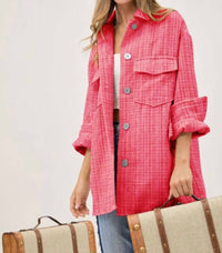 Davi & Dani - Collared Overshirt With Front Pockets & Raw Edge