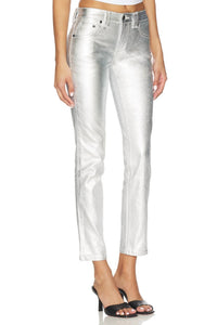 Free People Oracle Metallic Low-rise Slim Straight Jeans in divine 1 - women's jeans - detail view