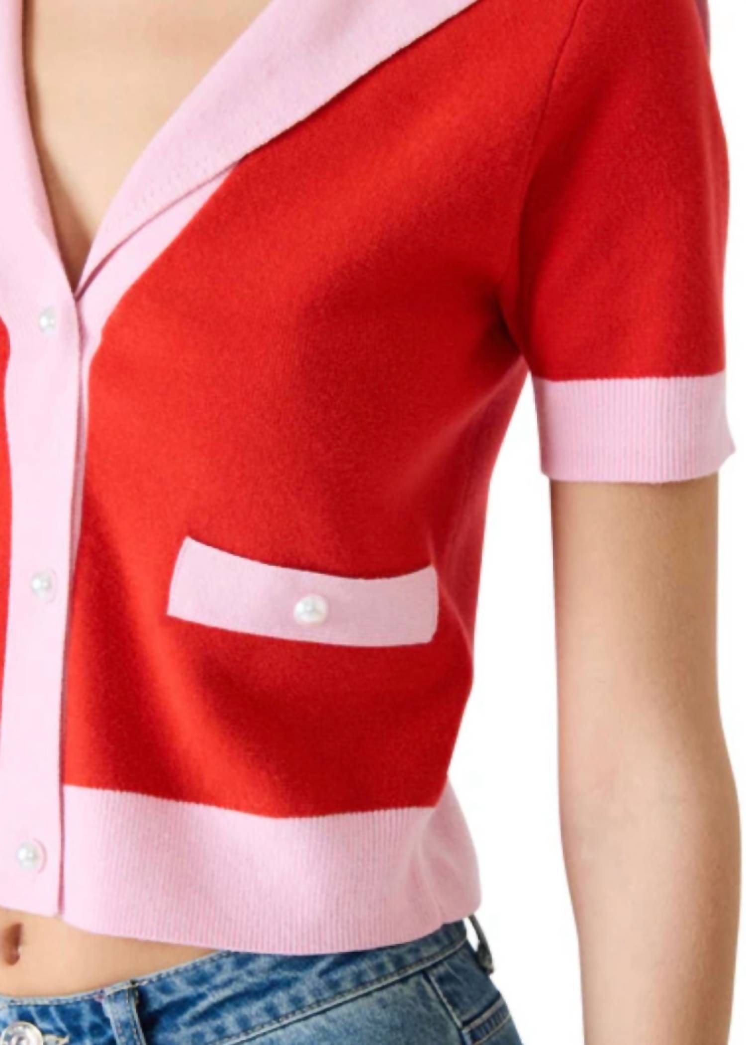 STEVE MADDEN Aden Short Sleeve V-neck Sweater in red - women's sweater - view 5