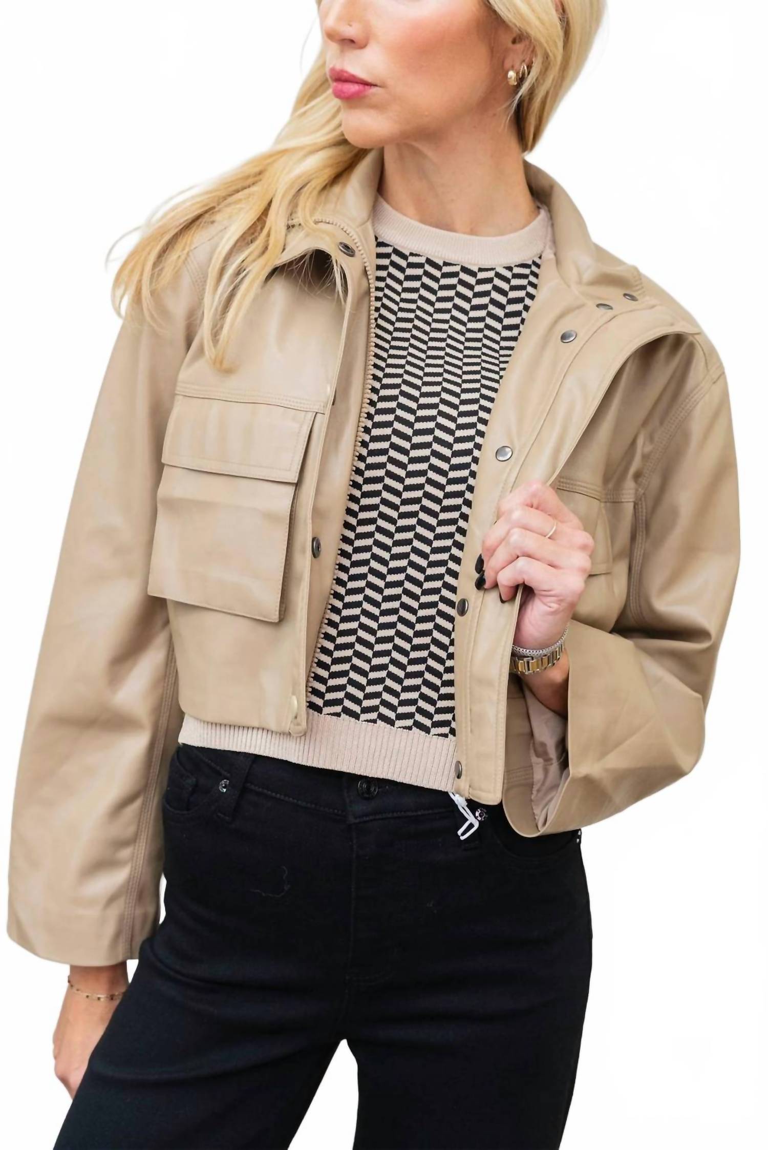 Elan - Cropped Vegan Leather Jacket