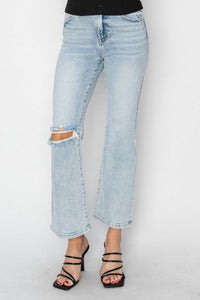 Risen - High Rise Knee Distressed Ankle Flare Jeans