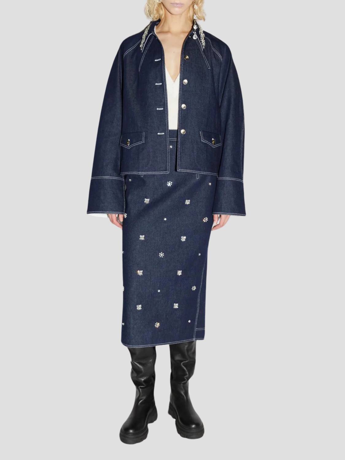 Huishan Zhang - Sonia Crystal-Embellished Denim Skirt