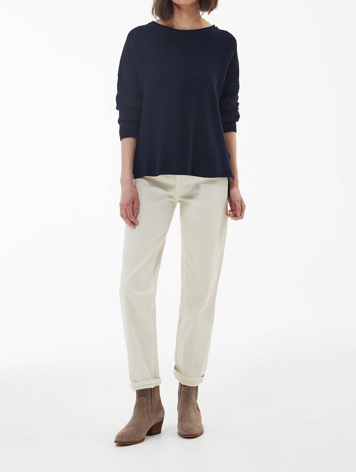 Barbour Women’s Marine Relaxed Fit Cotton Sweater in blue - women's sweater - alternate view