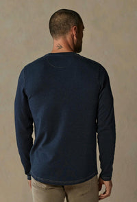 The Normal Brand Puremeso Henley Sweater in navy - women's sweater - detail view