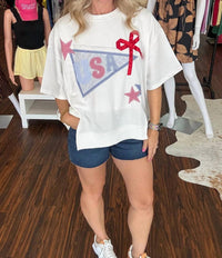 Main Strip - 4th Of July Lace Pennant Ribbon Top