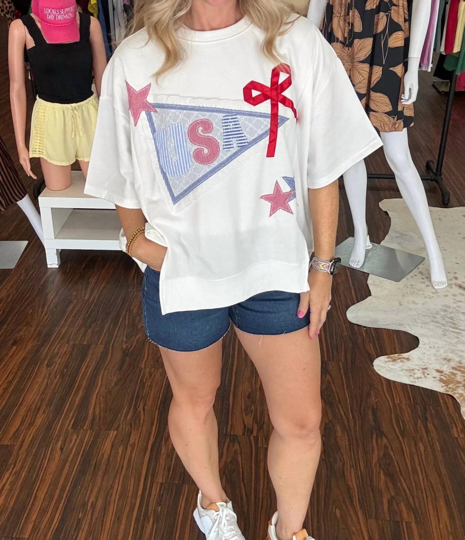 Main Strip - 4th Of July Lace Pennant Ribbon Top