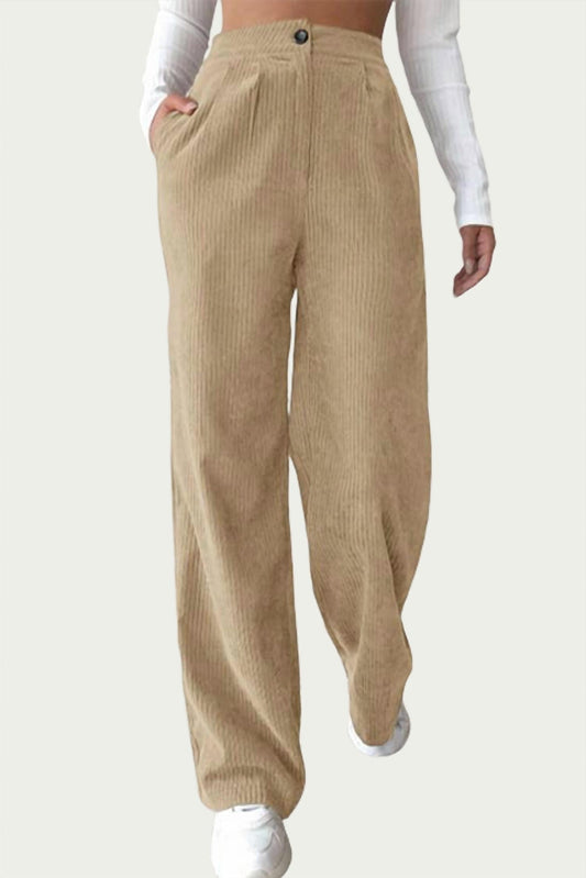 HIGH-WAIST PLEATED CORDUROY PANTS