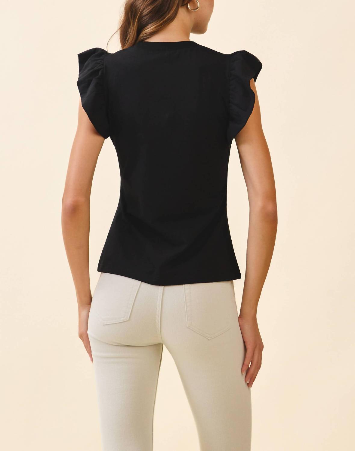 Tcec - Ruffled Flutter Sleeves Round Neck Sleeveless Top