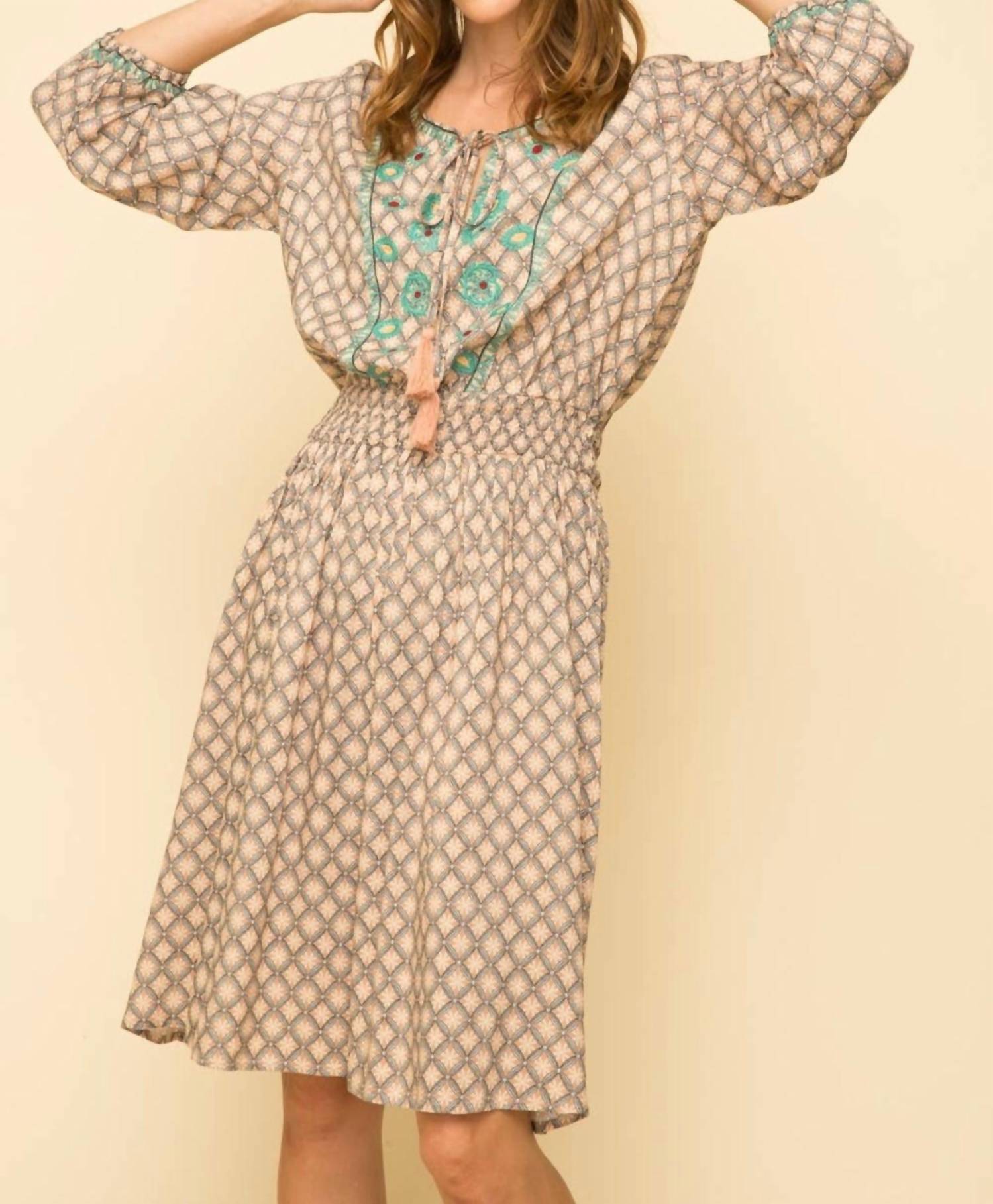 Mystree - Peaceful Breeze Embroidered Printed Dress