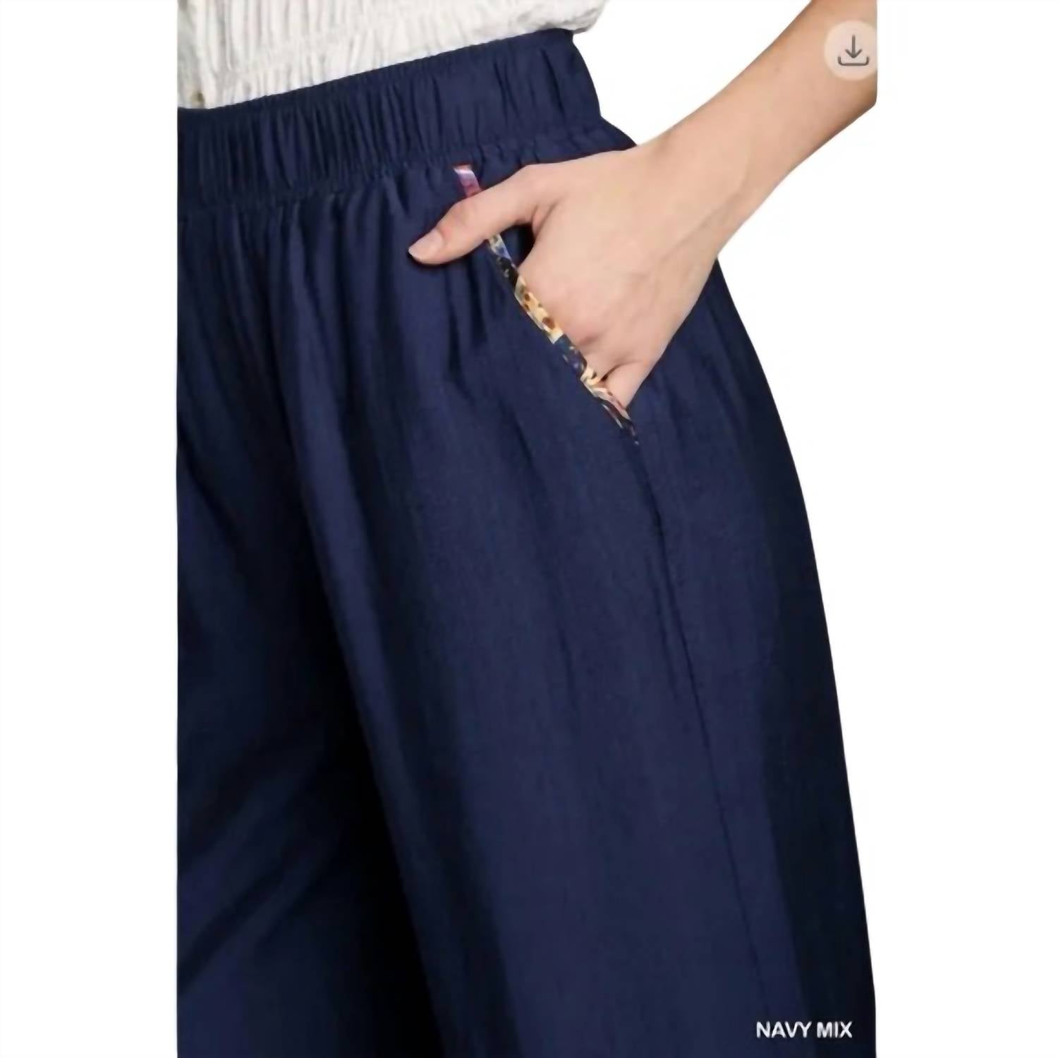 Umgee - Boarder Print Ruffle Hem Wide Leg Pants With Elastic Band