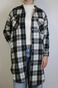 Panache Apparel Abuela Flannel Shacket in black white - women's shirt