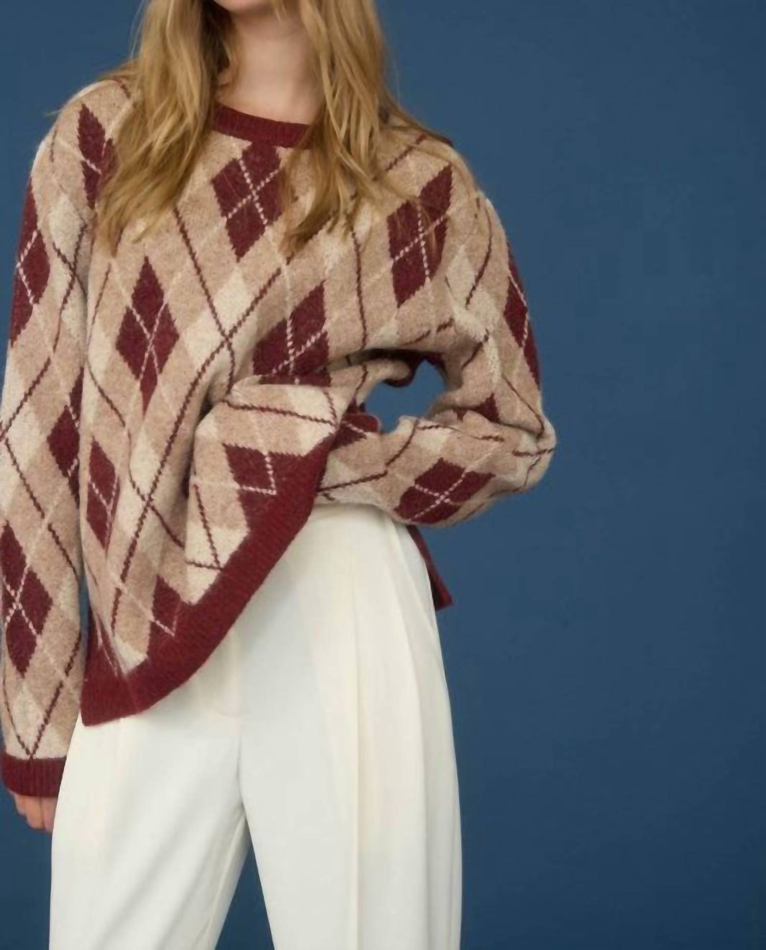 Moon River - Argyle Pattern Crew Neck Sweater