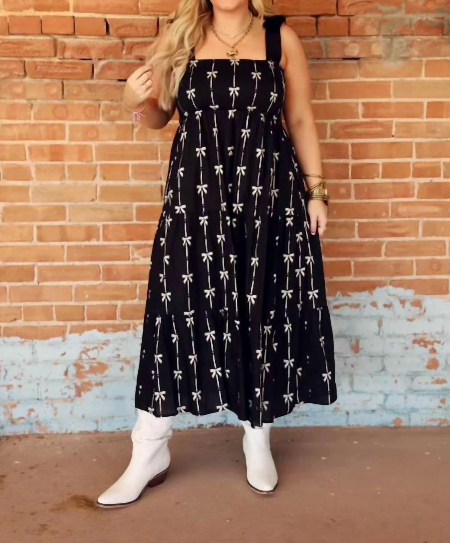 Meet Me In Santorini - Holiday Bow Midi Dress