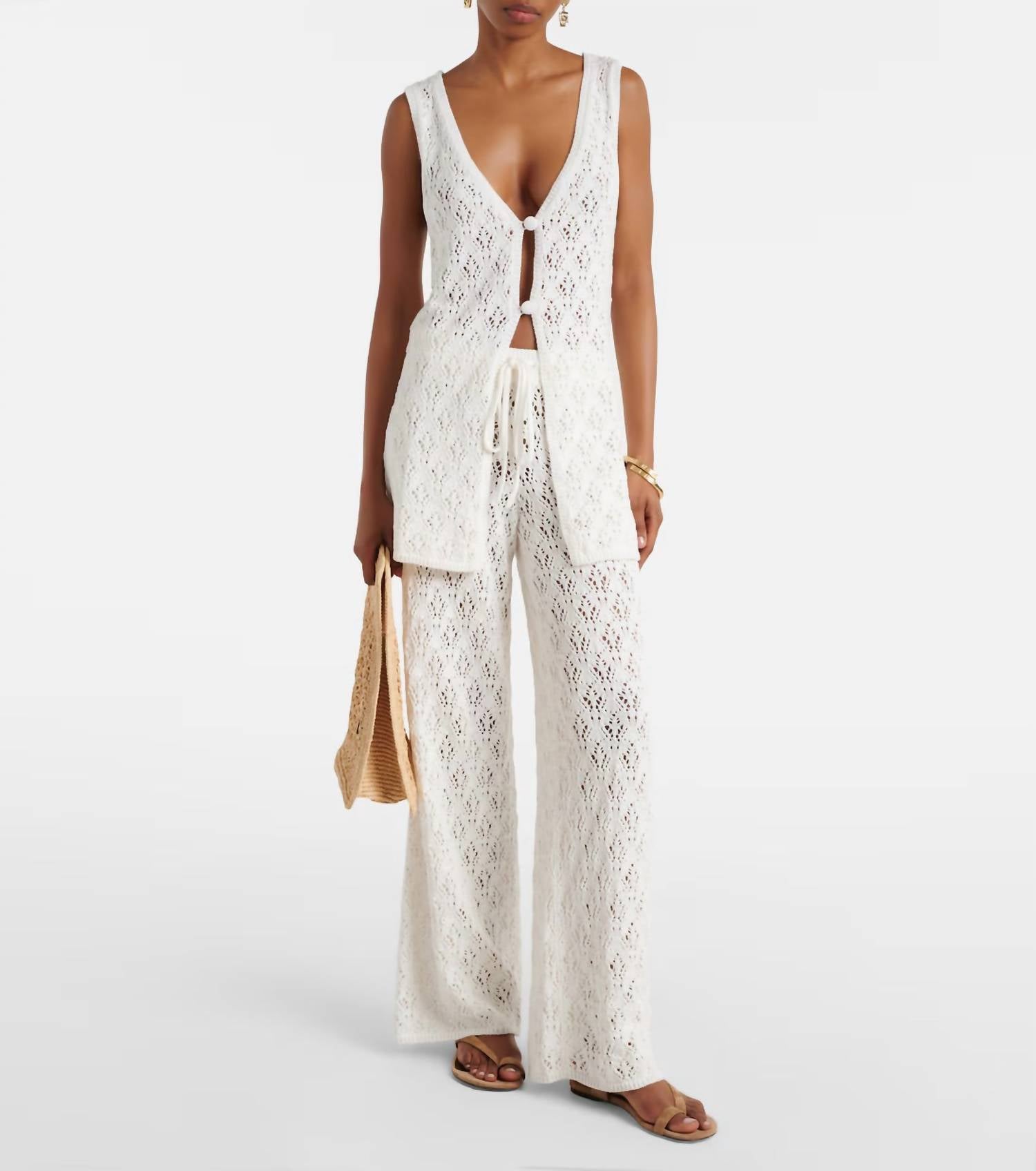 FAITHFULL THE BRAND FIO PANT in pointelle knit vintage white - women's pants