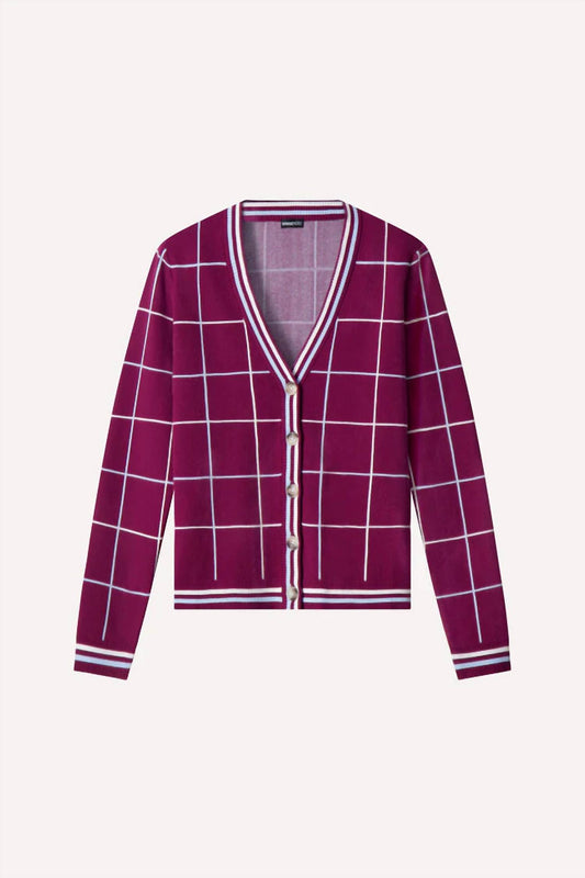 Minnie Rose - Viscose Blend Plaid Cardigan With Tipping