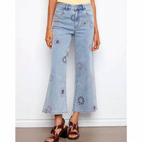 Charlie B - Women's Wide Leg Crop Pixel Flower Jean