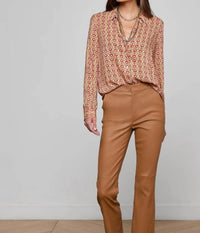 L'Agence Holly Long Sleeve Button Down Blouse in multi allover horse bit - women's blouse