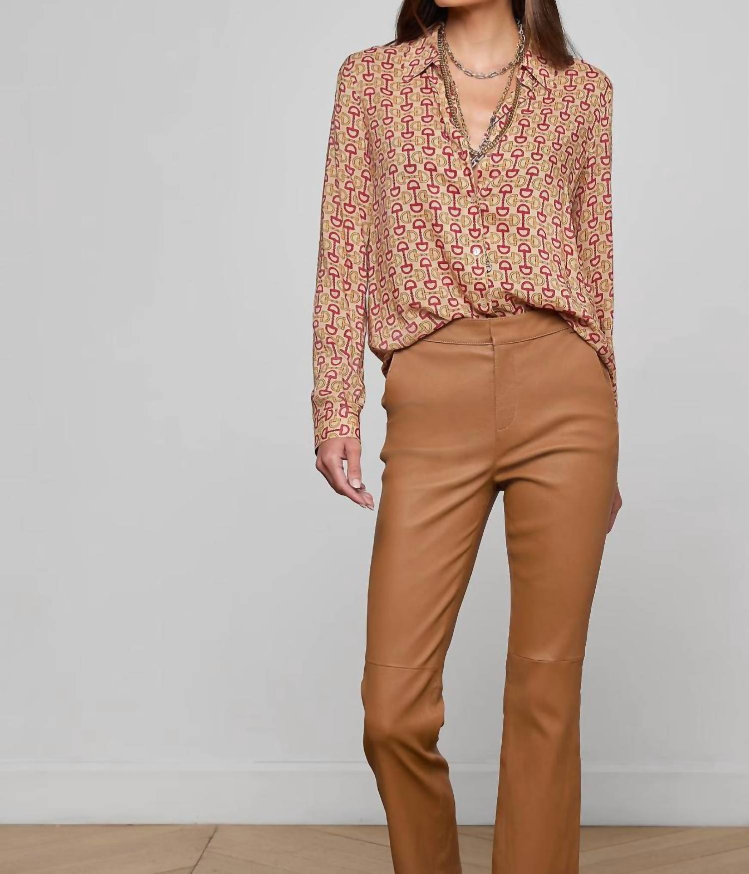 L'Agence Holly Long Sleeve Button Down Blouse in multi allover horse bit - women's blouse