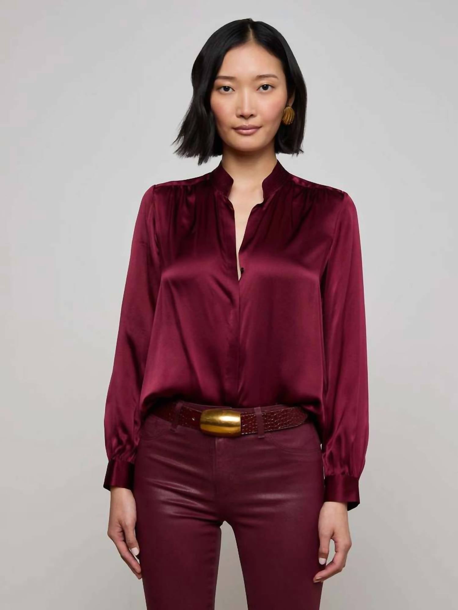 L'Agence - Bianca Band Collar Blouse
