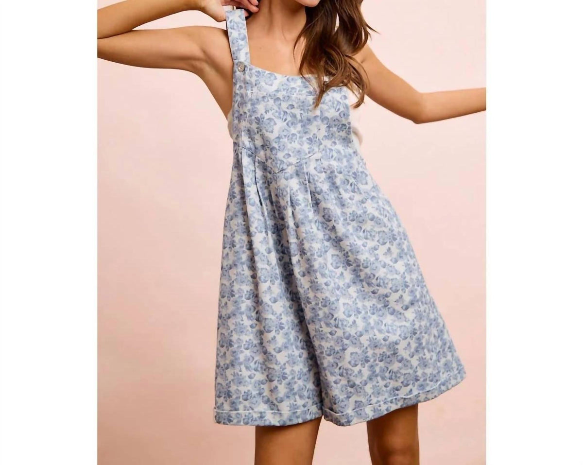 Bibi - Flower Printed Washed Twill Denim Shortall