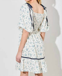 Polagram - Women's Floral Square Neck Bubble Sleeve Mini Dress